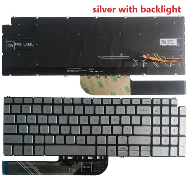 Keyboard Dell Inspiron 15 7590 7591 5590 5593 5594 5598 5584 3501 Backlite Silver
