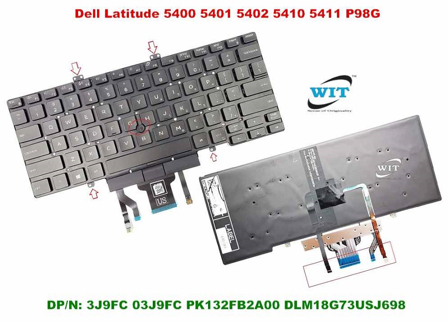 Keyboard Dell Latitude 7400 5400 Pointer Backlite Click Power Button US
